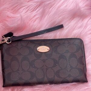 Coach Signature Brown Wristlet